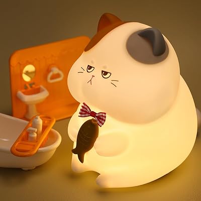 Cute Cat Silicone Night Light with 3 Brightness Levels, 6 Color Changing Modes, 30-Min Auto Off & Tap Control, Soft Bedside Lamp for Nursery Kids Room Bedroom Decor