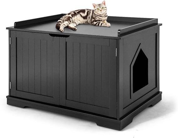 Tangkula Litter Box Enclosure, Cat Litter Box Furniture Hidden, Nightstand Pet House with Double Doors, Indoor Decorative Box Cabinet, Large Cat Washroom Storage Bench