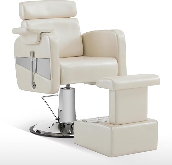 BarberPub All Purpose Barber Chair with Removable Footrest, Reclining Adjustable Swivel Hair Styling Salon Chair for Hair Stylist and Pedicure, Home Salon, SPA, Barbershop 9511 (Champagne)