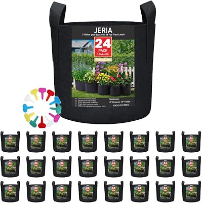 JERIA 24-Pack 5 Gallon Nonwoven Grow Bags, Plant Grow Bags,Heavy Duty Aeration Fabric Pots with Durable Handles, Come with 24 Pcs Plant Labels
