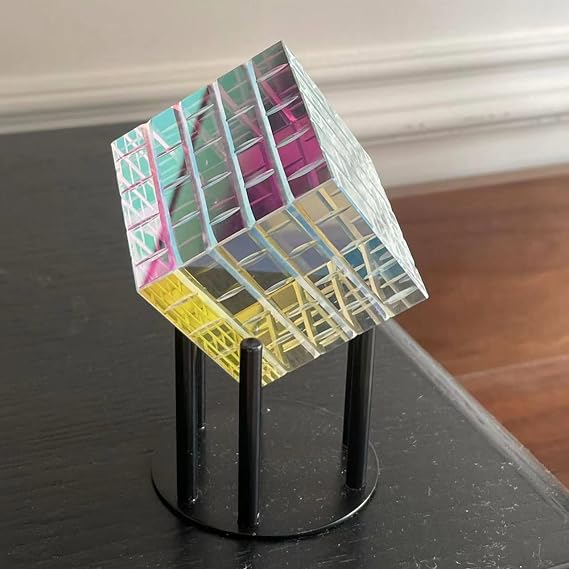 Magik Chroma Cube Sculpture, Creative Dichroic Vertical Crystal Sculpture,Amazing Colorful Magical Cube 8cm for Home Office Desktop Decoration (88cm)