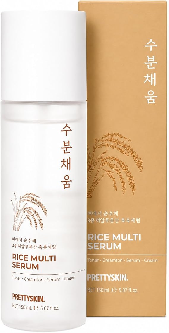 PRETTYSKIN Hydrating Rice Facial Serum with Rice Bran Water & Niacinamide 4-in-1 Toner, Emulsion, Serum & Cream | Nourishing Daily Korean Skincare for Sensitive and Dry Skin 5.07 fl oz (Rice)