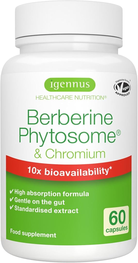 Igennus Advanced Berberine Phytosome 550mg & Chromium, 60 Capsules | 10x-absorption dual-action blood glucose & metabolic support formula; standardised berberis extract, clean & vegan