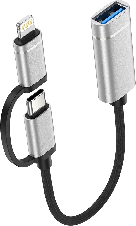 2-in-1 USB C/Lightning to USB 3.0 Adapter, USB to USB C OTG Adapter Cable | 5Gbps High-Speed Data Transfer Lightning OTG Adapter Compatible with iPhone 17/16/15/14/13/12/11 Pro, Galaxy S26/S25/S24/S23