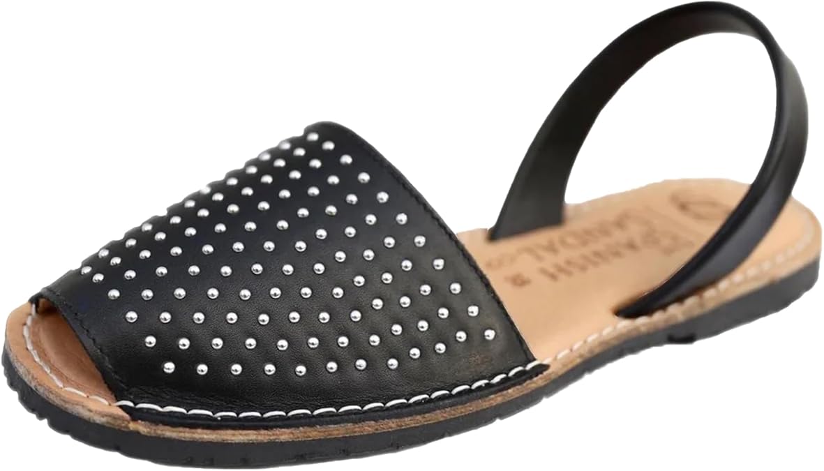 The Spanish Sandal co Classic Flat Sandals for Women, Dressy Soft Leather Peep Toe Sandals for Women, Versatile Casual Slip-on Flats
