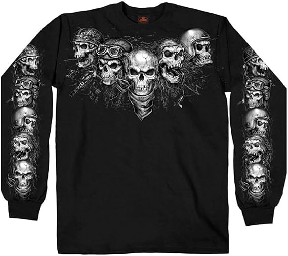 Hot Leathers Five Skulls Long Sleeve Men's Biker Shirt (X-Large) Black