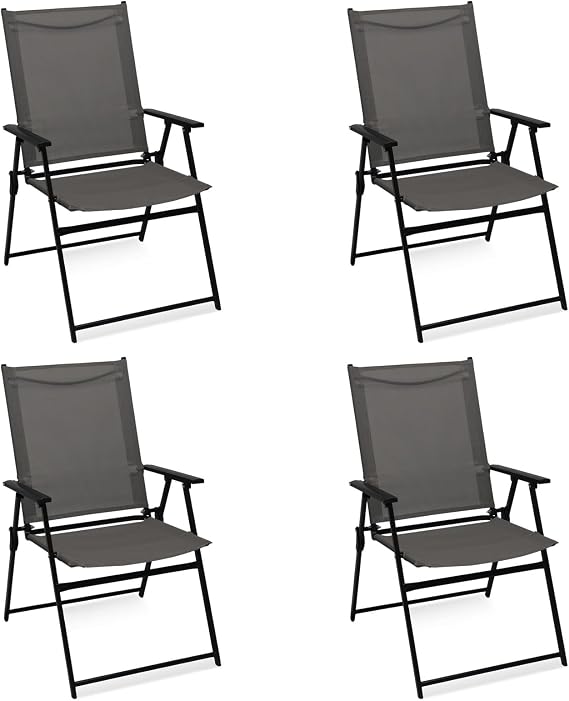 Patio Folding Chairs Set of 4 Gray Outdoor Portable Lawn Chairs