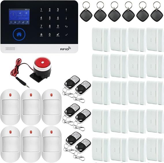 WiFi GSM GRPS Tuya Wireless Real-Time Home Office Security Alarm Burglar System, APP Control, Compatible with Amazon Alexa and Google Home, Support RFID Access, Anti-Theft Auto Dialer, Easy Install