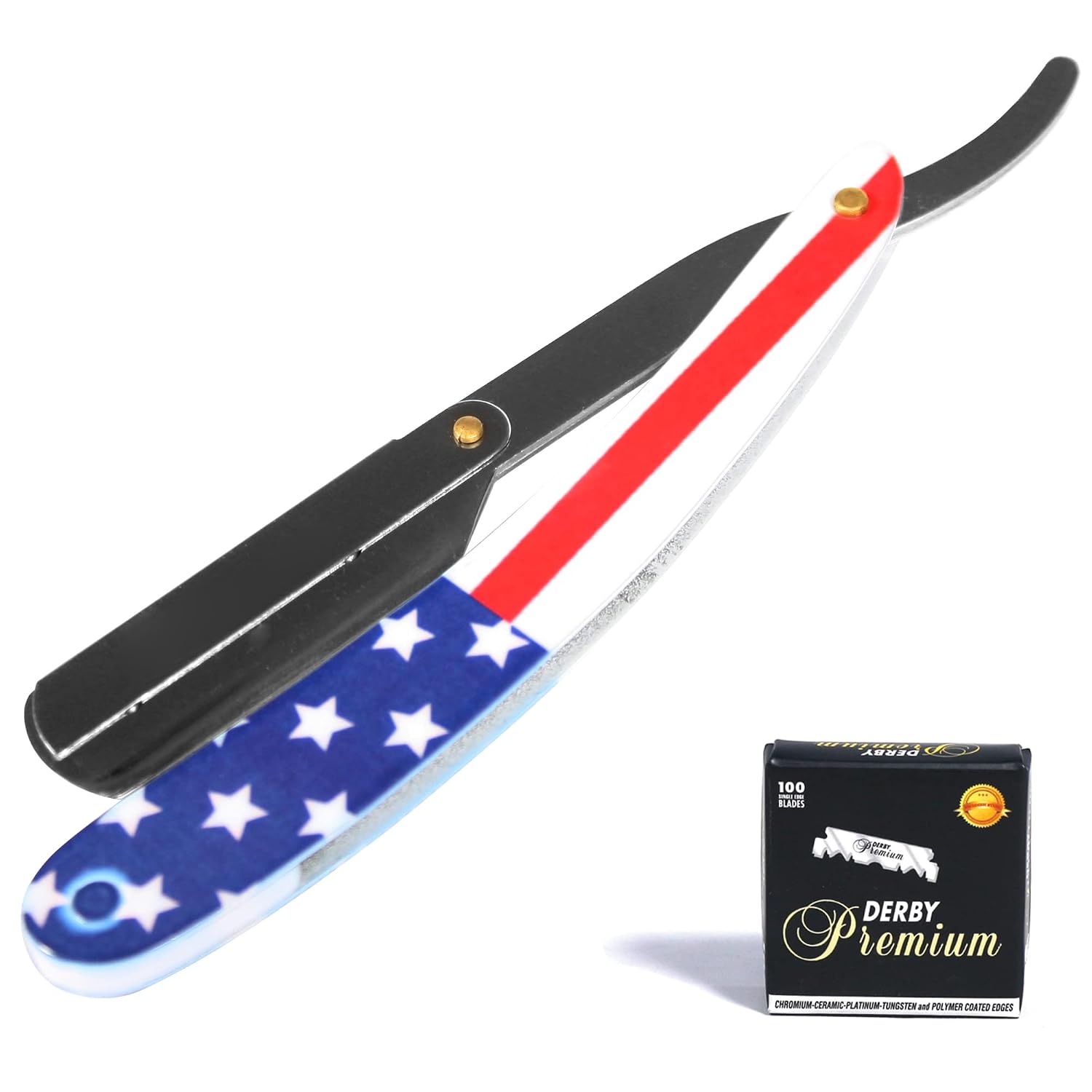 Professional Straight Edge Razor for Men with 100-Pack Replaceable Derby Blades Barber Single Blade Shaving Razor -navajas para barbero USA