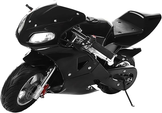 Mini Motorcycle,49cc 2 Stroke Gas Pocket Bike,High Brightness Dual Headlights Rubber Handlebar Fashionable Gas Pocket Motorbike with Strong Dua Toy Pocket Gas Motorbike for Kids,Youth (Black)