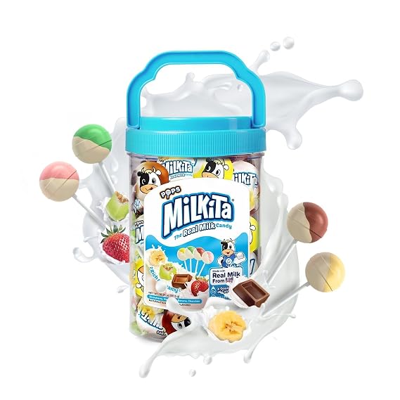 Milkita Milk Candy Lollipop Bundle 45 Ct Jar + Bites 12-Pack