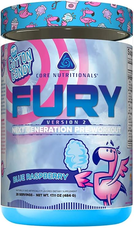 Core Nutritionals Fury V2: Pre-Workout Powder to Maximize Performance in The Gym W/Zum-XR Caffeine, L-CItruline, and Alpha GPC (40 Scoops) (Fun SweetsTM Blue Raspberry)
