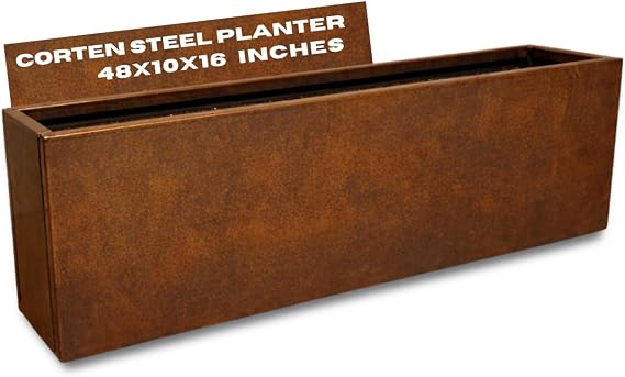 Corten Steel Planter Large Rectangle for Outdoor, Metal Planter Box - 48x10x16 inch - Flower Pot for Garden, Patio, Commercial, Farmhouse, Industrial - Long Rectangular Plants Container