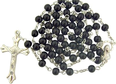 CB Black Glass Beads Rosary, 6mm Beads, Great for Men or Boys