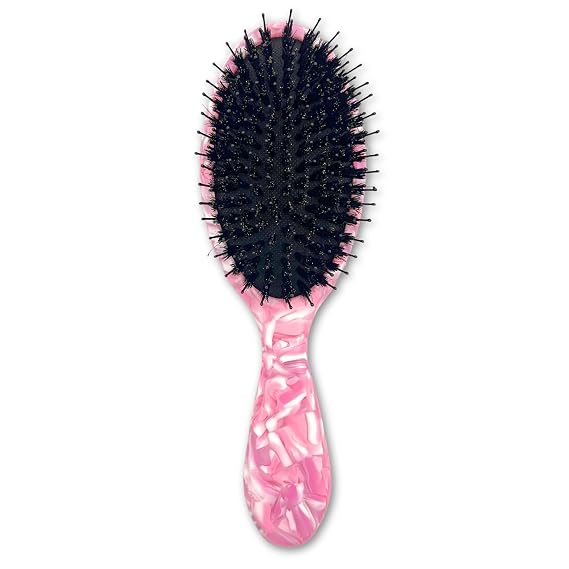 Brush Boar Hair Bristle & Nylon - Boar Bristle Brush from Saki Shears - For Normal to Thick Hair Gently Detangles Softens Improves Texture (Pink)