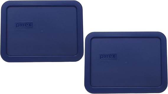 Pyrex 7210-PC (3-Cup) Blue Food Storage Lid (2-Pack) - Made in USA | BPA-Free Plastic | Rectangle Shape | Replacement Cover | Designed For 7210 Glass Dish | Dishwasher Safe | Meal Prep