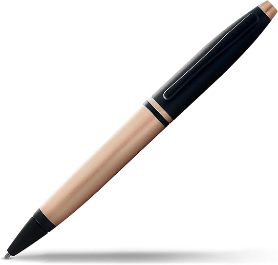 Cross Calais Ballpoint Pen, Brushed Rose Gold & Black Lacquer, Black Ink