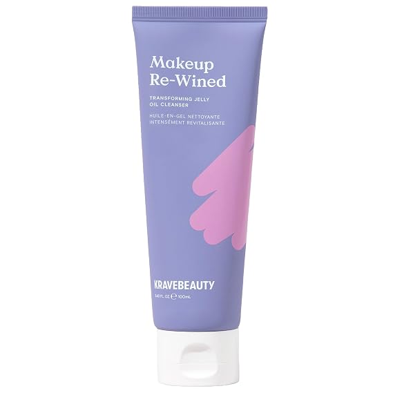 KraveBeauty Makeup Re-Wined Cleansing Oil Makeup Remover, 100 mL | Transforming Jelly-to-Oil Cleanser Dissolves Waterproof Mascara & SPF with Sunflower & Grape Seed Oils, Fragrance Free