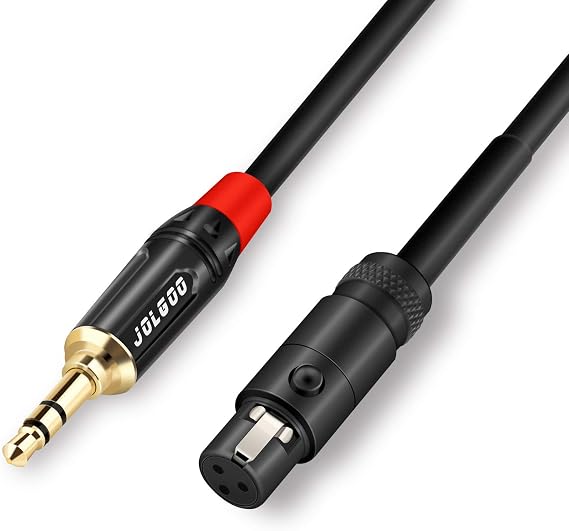 JOLGOO 3.5mm Stereo Audio Plug to Mini XLR Female Cable, 1/8" TRS Plug to 3-pin Mini XLR Female Headphones Audio Cable, 6.6 Feet