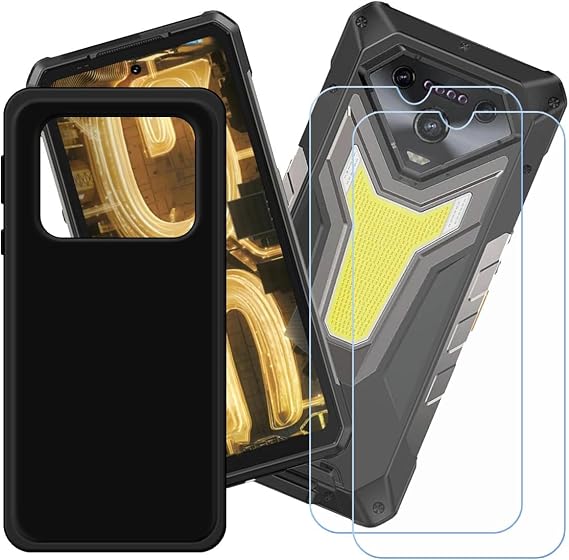 Black Silicone Cover for Ulefone Armor 34 Pro 6.95" + 2 Pack HD Tempered Glass