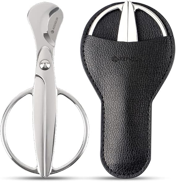 KEENSUN Cigar Scissors Cutter, Stainless Steel Guillotine Double Blade Straight Cut Scissors (Silver) with Leather Case Cigar Accessories for Cigars(2.75" Handle Width)