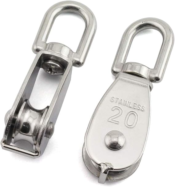 1-Pack M20 Single Pulley Block Stainless Steel Heavy Duty Hardware Single Wheel Swivel Rigging Lifting Wheel Fixed Pulley for Wire Rope Loading 75kg