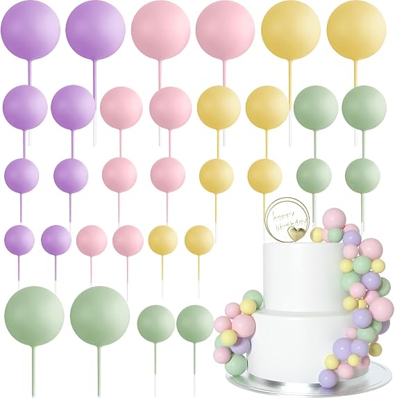 ASTARON 32 Pcs Foam Balls Cake Topper Decorations for Party Cake Decorating