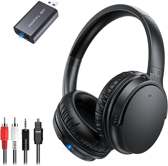 Wireless TV Headphones for Seniors, AptX Low Latency, One Button Design Over-Ear TV Headset with USB Transmitter (Optical/RCA/AUX/USB), Louder & Clearer for Hard of Hearing, 20H Playtime, Plug & Play