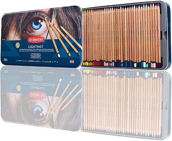 Derwent Lightfast Pencils Set Of 72 In Tin, 4mm Round Core, Premium Core Strength, Creamy Texture, Ideal For Fine Art Drawing & Colouring, Professional Quality, 2302722