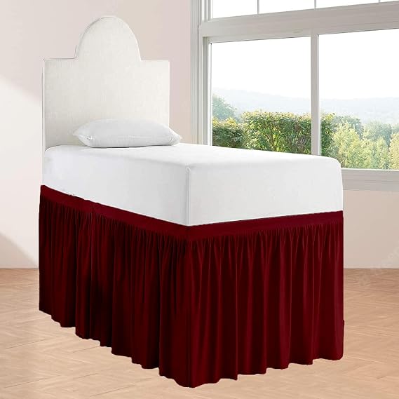 Crown Collection Full XL 30" Inch Drop Long Dorm Bed Skirt, Ruffled Pattern College Dorm Room Bed Skirts, Split Corner, Easy Care, No Wrinkle Microfiber Bed Skirt