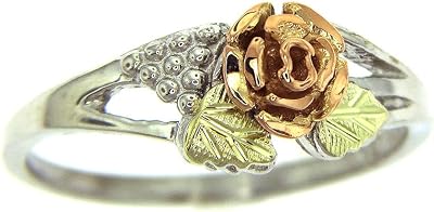 Pretty Diamond-cut Black Hills Gold & Sterling Silver Rose Bud Womens Ring