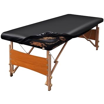Leather Massage Table Cover Protector Wipeable Massage Table Cover Fitted Replacement Sheet Covers for Massage Bed/Spa Bed/Lash Beds, Fits 28-32" Wide Black, 1Pcs