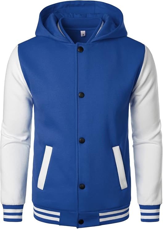HOOD CREW Mens Varsity Jacket Fashion Hooded Letterman Jackets