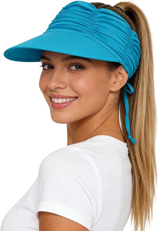 Ruched Sun Visor Hat Adjustable Strap Sun Outdoor Sports Running Summer Elastic Cap