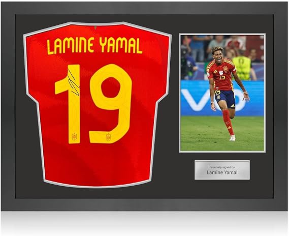 Exclusive Memorabilia Lamine Yamal Signed Spain Home Football Shirt 2024. Icon Frame