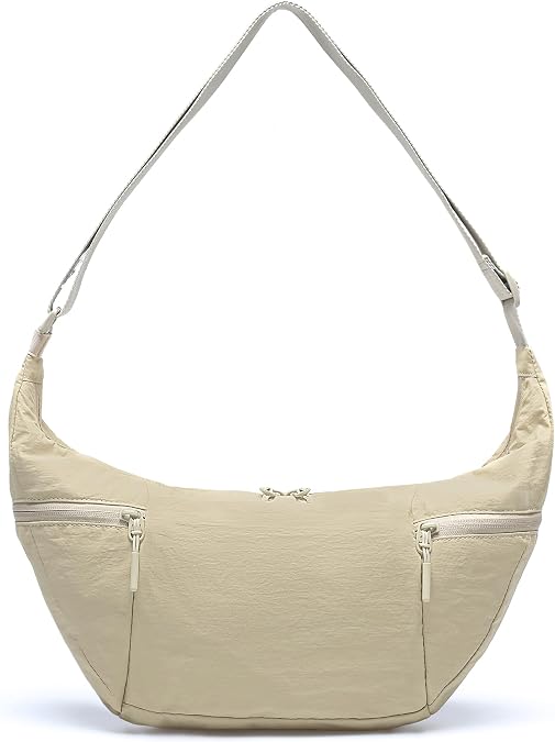 VONAL Nylon Crescent Crossbody Bag, Sloughy Shoulder Hobo Bag for Women, Lightweight Moon Bag Dumpling Sling Bag Purse
