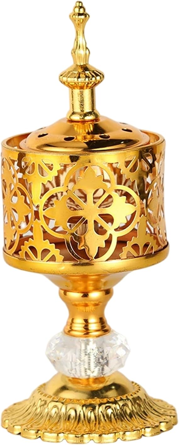 Vintage Gold Incense Holder, Bakhoor Incense Burner, Frankincense Charcoal Resin Stand for Home Altar, Meditation, Spiritual Aromatherapy Practice/7.5x3 Inch