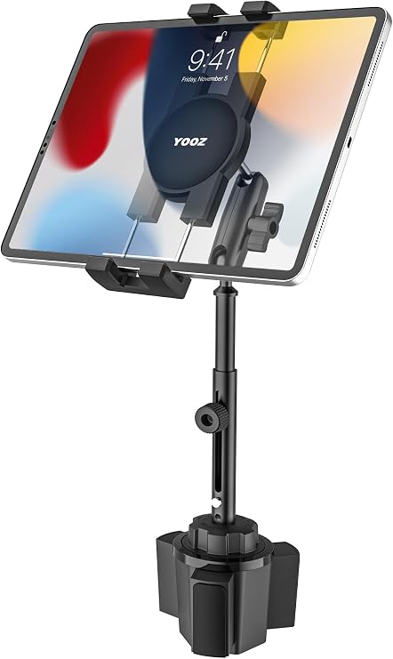 Cup Holder Tablet Mount for Car - Metal Arm Telescopic Design | Truck Caravan Cupholder iPad Mount with Adjustable Long Arm for iPad, Galaxy Tab, Kindle, Fire, 4-13" Phones & Tablets