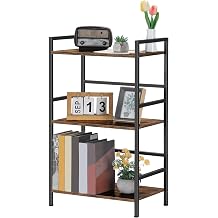CADUKE 3 Tier Bookshelf, Industrial Style Storage Shelf, Free Standing Bookcase, Open Display Rack for Office, Living Room, Bedroom, Wood and Metal (Rustic Brown)
