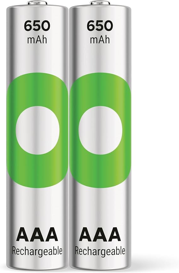 GP ReCyko AAA Battery NiMH 650 mAh, 1.2 V, Pack of 2 AAA Batteries, Very Low Self-Discharge, Pre-Charged for Direct Use