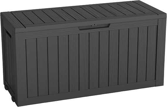 LHBGO 80 Gallon Deck Box Large Outdoor Storage Boxfor Patio Furniture,Outdoor Cushions, Garden Tools, Sports Equipment and Pool Supplies, Waterproof, Resin, Lockable