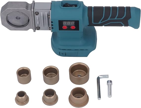 High Power Plastic Water Pipe Welder, Digital Display Hot Melt Tools, 350W Pipe Welding Machine with 6 Heads, Fast Heating Pipe Hot Melting Machine (Not Included Battery)