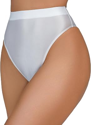 SEAUR Womens Sexy Oil Glossy Briefs See Through Sheer Thong Panties Seamless High Cut Underwear Shiny Rave Dance Bottoms