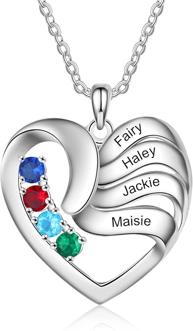 SimpleQ, Personalized Necklace for Women with 2-5 Simulated Birthstone Heart Pendant Mother Necklaces Birthstone Pendant Mother's Day Gift mothers jewelry BFF Gift