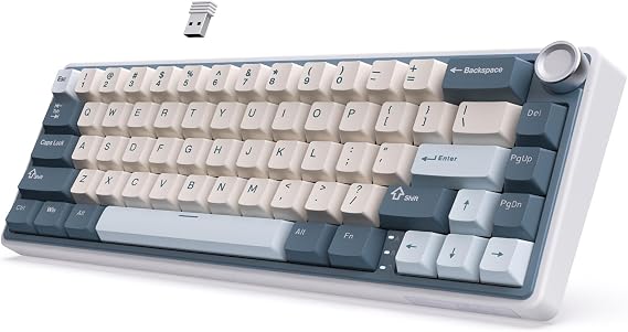 RK ROYAL KLUDGE R65 Wireless Mechanical Keyboard, 60% Keyboard with Knob | 60% RGB Gaming Keyboard with QMK/VIA, 3-Mode 2.4G/BT/Wired, Hot Swappable PCB, PBT Keycaps, 66 Keys, Cream Switch, Blue