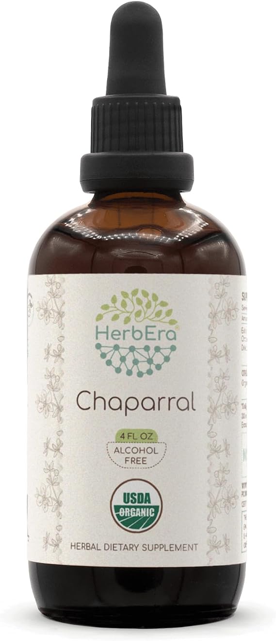 HerbEra Chaparral USDA Organic Tincture | Alcohol-Free Extract, High-Potency Herbal Drops | Certified Organic Larrea tridentata Dried Leaf and Flower (4 oz)