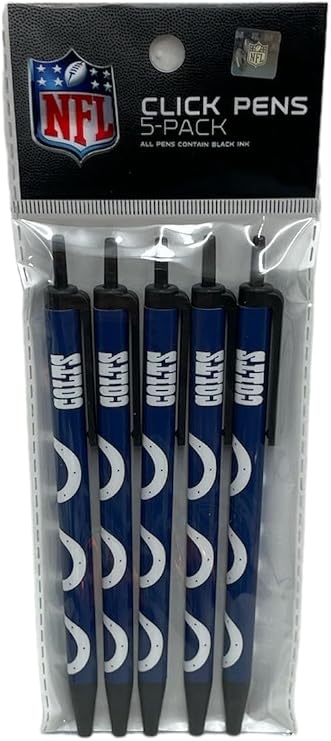 Pro Specialties Group NFL Indianapolis Colts 5-Pack Retractable Click Pens- Great Stocking Suffers and Party Favors