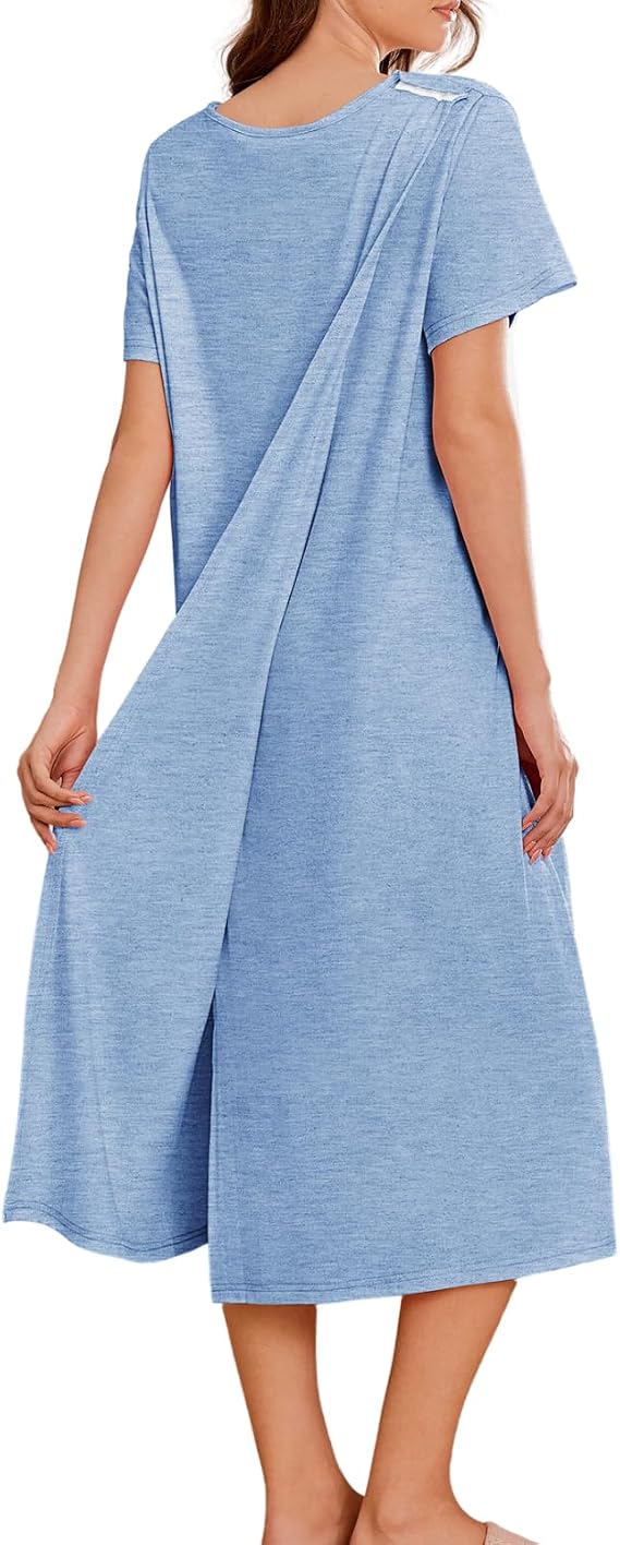 Deyeek Hospital Gowns for Women Labor Delivery Shoulder Surgery Dress Adaptive Clothing Night Robes for Elderly Plus Size