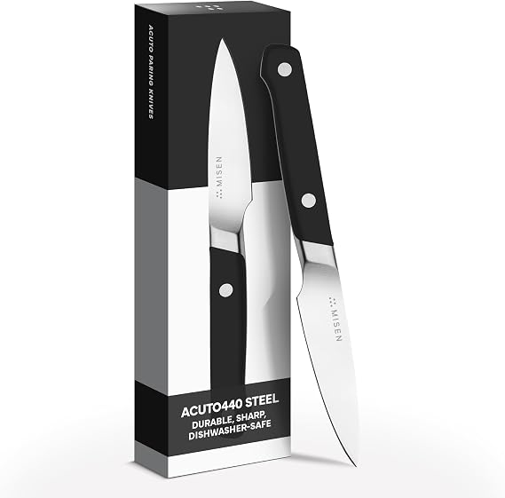 Misen 3.5Inch Paring Knife 2.0 - AICHI ACUTO440 HighCarbon Stainless Steel, RustProof Blade - Ergonomic Spine, Precision Peeling, Trimming, and Slicing - Lightweight & Versatile - Black