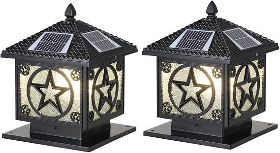 Solar Cap Lights Outdoor Post Lights Sensor with Power Base 2 Modes Outdoor Column Lights Die-Casting Aluminum Post Lights Fixture with Remote Control Tricolor Dimming
